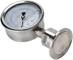 MANOVACUOMETRO DIAM. 150MM, TOTAL AISI, SALIDA INFERIOR 1⁄2 NPT, CON GLICERINA, CLASE 1%, CIERRE ARO BAYONETA, VISOR DE CRISTAL TEMPLADO DE SEGURIDAD, AGUJA MICROMÉTRICA, BUNA EXPULS ESCALA DE -1+7 BAR, P812 SELLO CLAMP AISI 316 CARGA GLICERINA