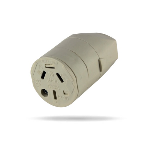 [142369] FICHA HEMBRA 2X 10A+TIERRA PATA PLANA - SALIDA TRASERA GIRATORIO - COLOR BLANCO/MARFIL - TOMACORRIENTES CON TRABA DE SEGURIDAD - CONFORME NORMA 2086 (EX 125.267.22.05)