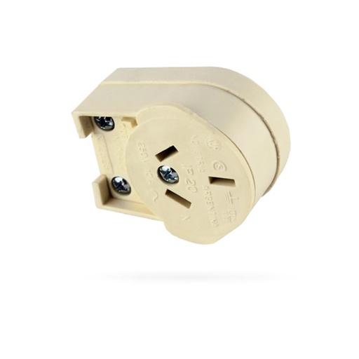 [142370] FICHA HEMBRA 2X 10A+TIERRA PATA PLANA - SALIDA LATERAL GIRATORIO - COLOR BLANCO - TOMACORRIENTES CON TRABA DE SEGURIDAD - CONFORME NORMA 2086