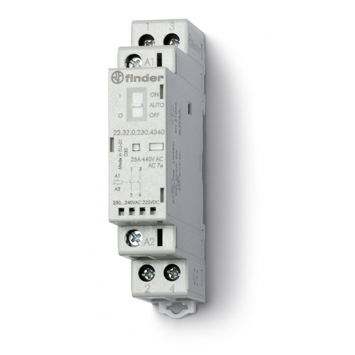 [169753] MINI CONTACTOR 25A BOB 220VCA 220VCC 2NA - (Con forzador manual On-Auto-Off + LED)