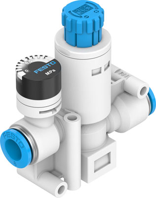 [VRPA-CM-Q8-E] REGULADOR PRESION EN LINEA / BOTON GIRATORIO C/ ENCLAV. / REGU. 0,1 - 0,8 MPa / CONEX. NEU. RACOR 8MM / CAUDAL NOM. 125 L/MIN / C/ MANOMETRO   (EX.  LRMA-QS-8 - 153497)
