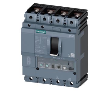 [100369142] Interruptor automático 3VA2 IEC Frame 160 clase de poder de corte M Icu=55 kA a 415 V de 4 polos, protección de distribuciones ETU350, LSI, In=160 A protección contra sobrecarga Ir=63 A...160 A protección contra cortocircuitos Isd = 1,5...10 x Ir, li=10 x In protección de conductor neutro regulable (OFF, 50%, 100 %) conexión plana por tornillo (*EP)