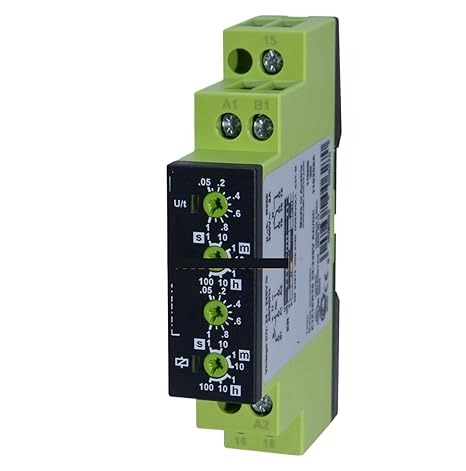 [E1Z1ER10 24-240V AC/DC] Temporizador multifuncion - 1 funcion, Retardo de encendido y retardo de apagado con contacto de control - 7 rangos de tiempos